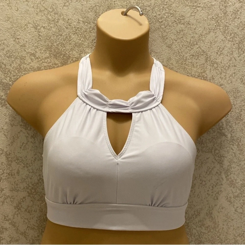 SHEIN Elegant White Keyhole Bikini Top With Lace Straps